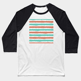 Sea Green Rust Orange Horizontal Stripe Seamless Pattern Baseball T-Shirt